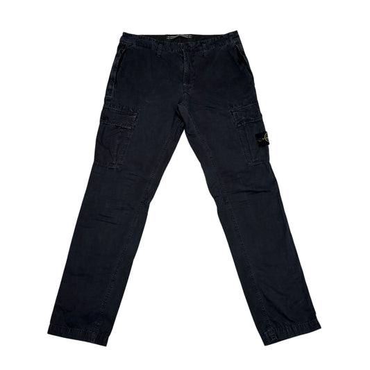 Stone Island Navy Blue Zip-Pockets Brushed Cotton Compass Patch Cargo Trousers