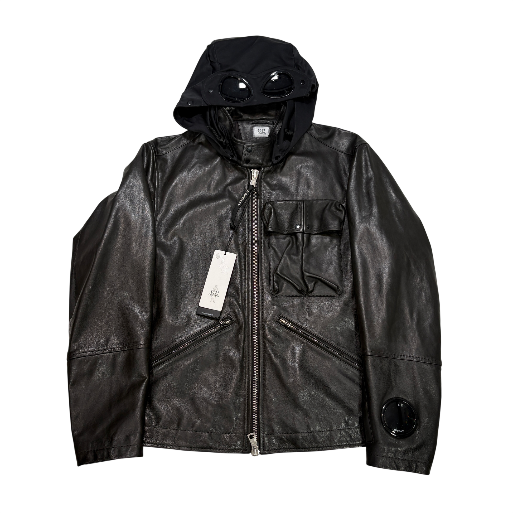 Cp Company Leather Millie Black Hooded Jacket