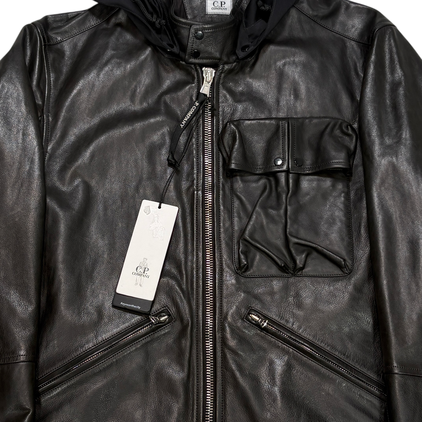Cp Company Leather Millie Black Hooded Jacket