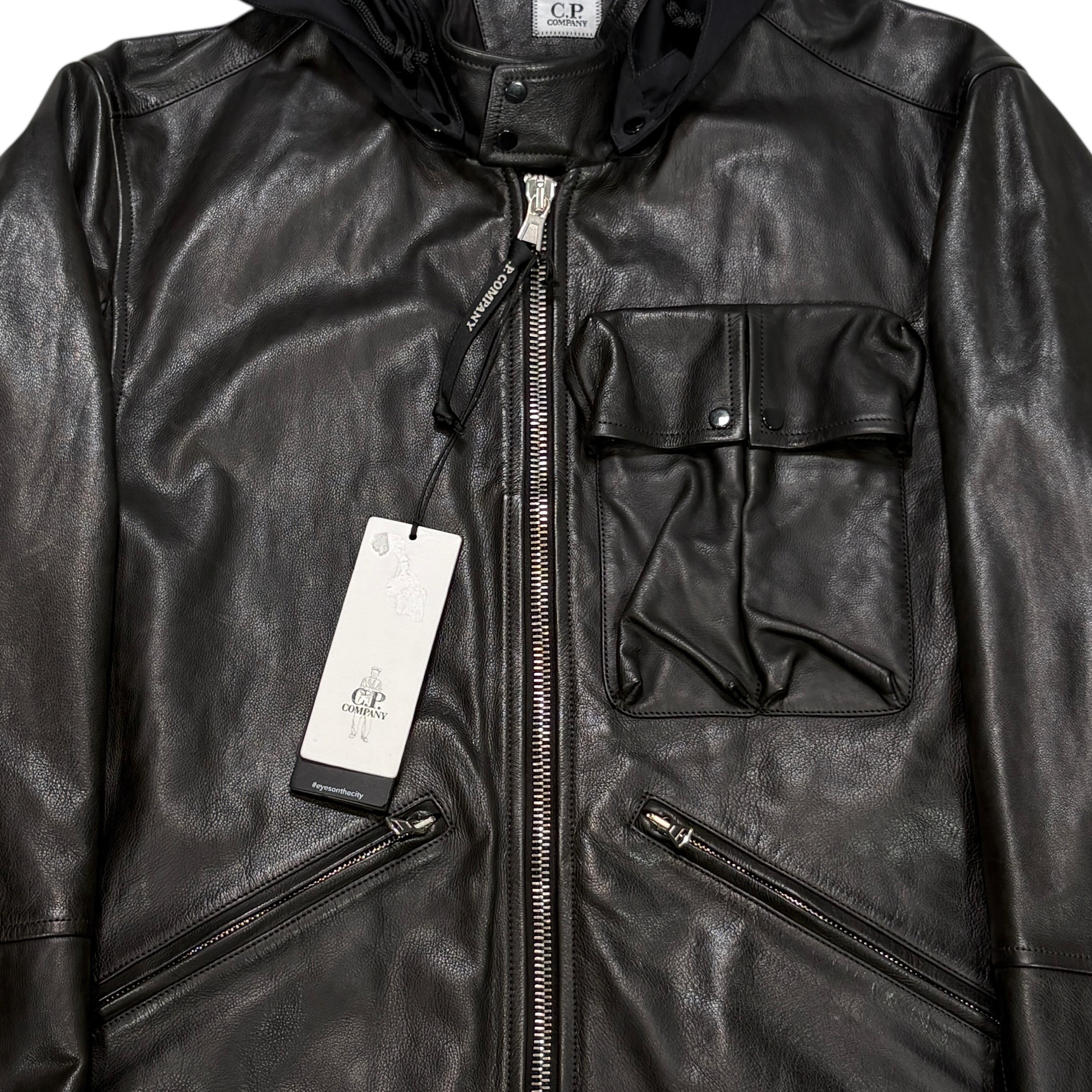 Cp Company Leather Millie Black Hooded Jacket