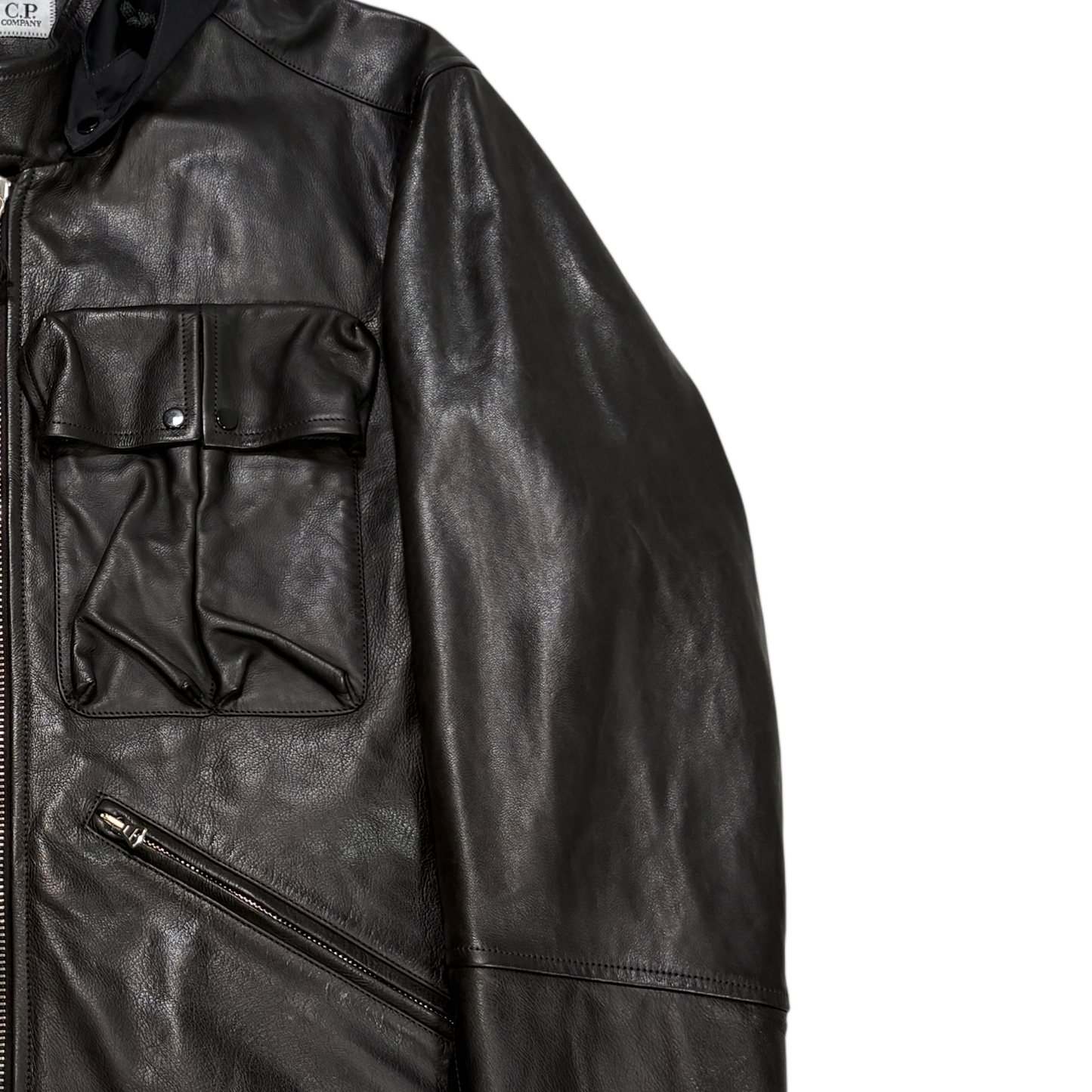 Cp Company Leather Millie Black Hooded Jacket