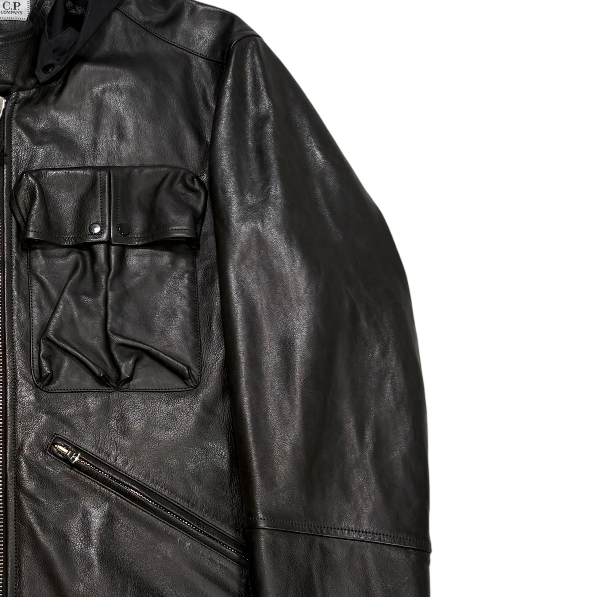 Cp Company Leather Millie Black Hooded Jacket