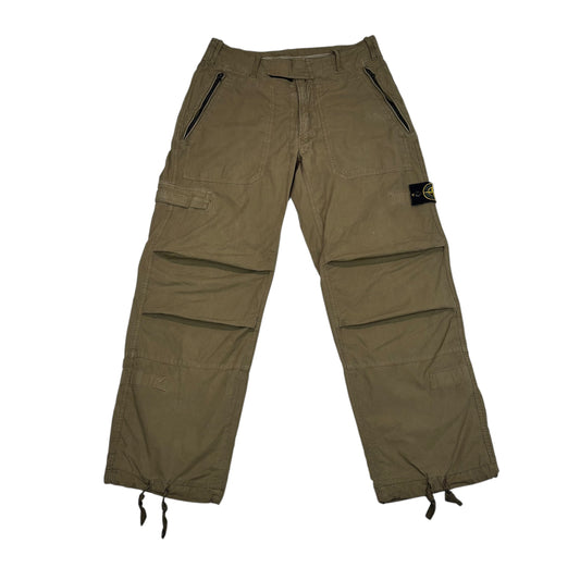 Stone Island Khaki Green Velcro Strapped Compass-Patch Trousers