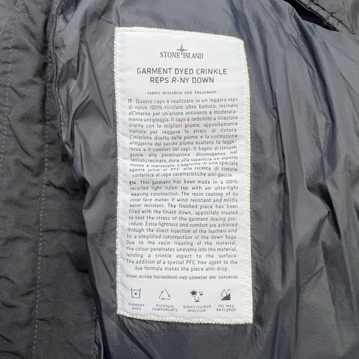 Stone Island Garment Dyed Crinkle Reps R-NY Down Black Coat