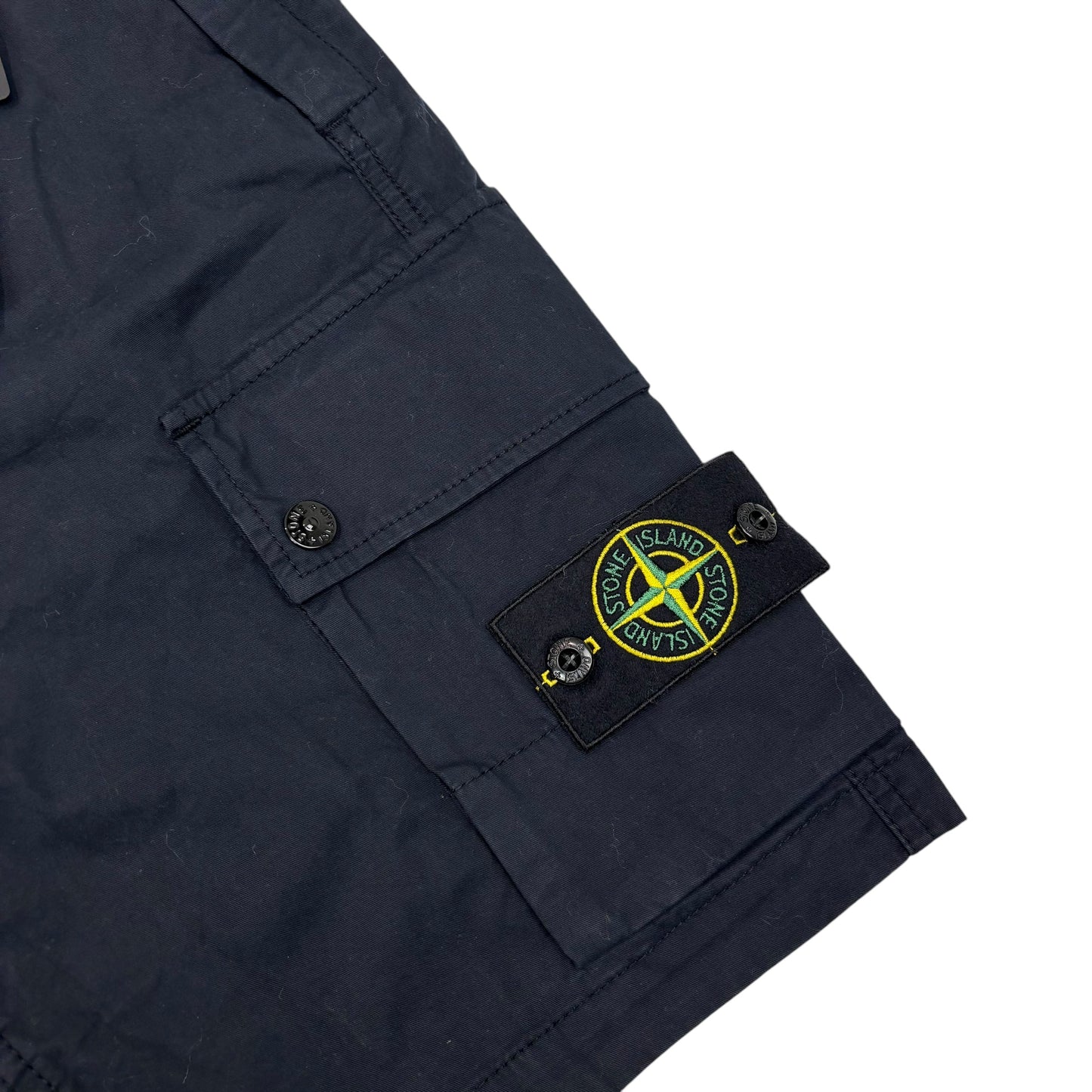 Stone Island Navy Blue Compass-Patch Pocket Detail Brushed Cotton Cargo Shorts