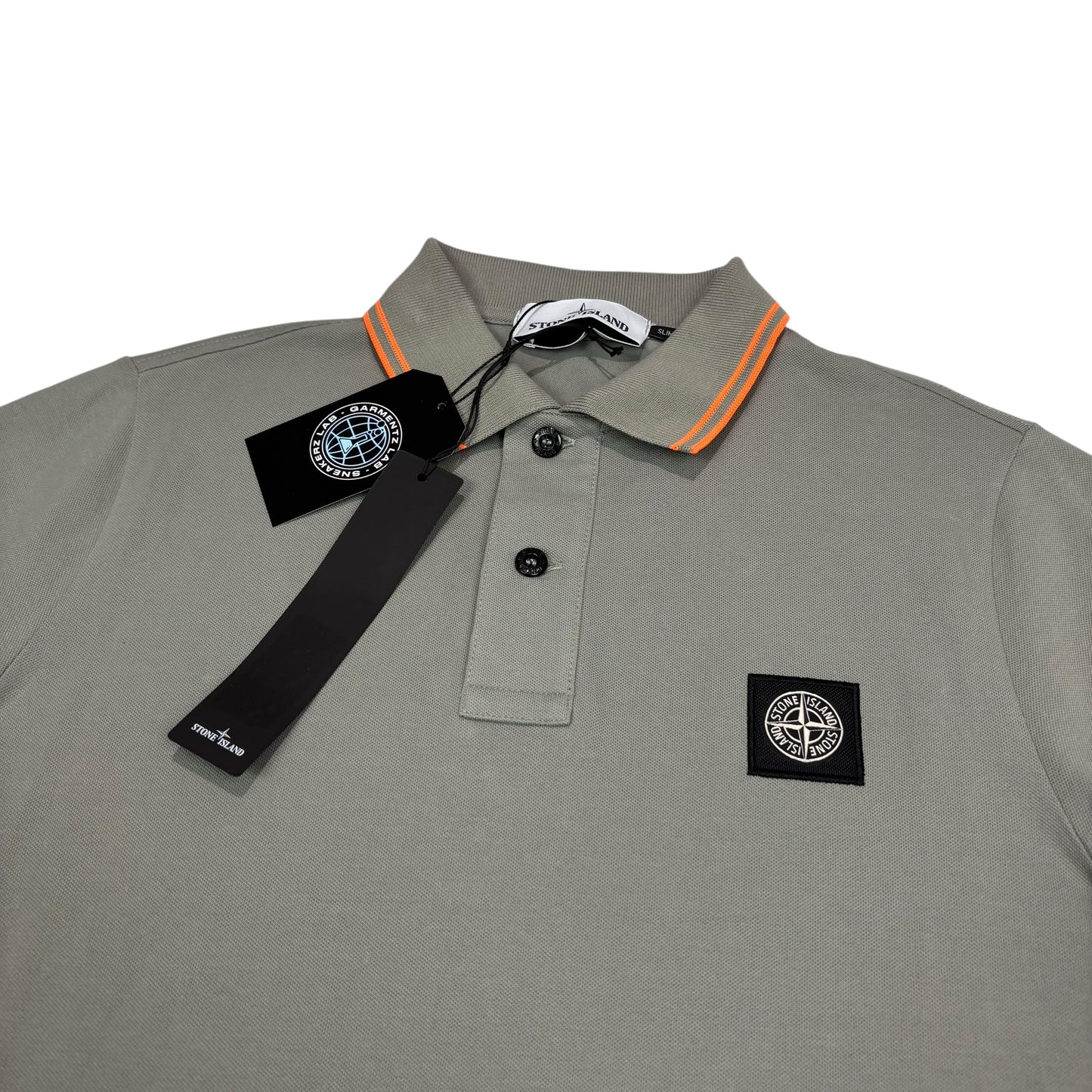 Stone Island Green with Orange Stripes Patch Logo Polo Shirt
