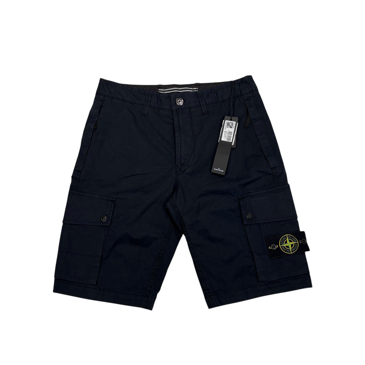 Stone Island Navy Blue Compass-Patch Pocket Detail Brushed Cotton Cargo Shorts