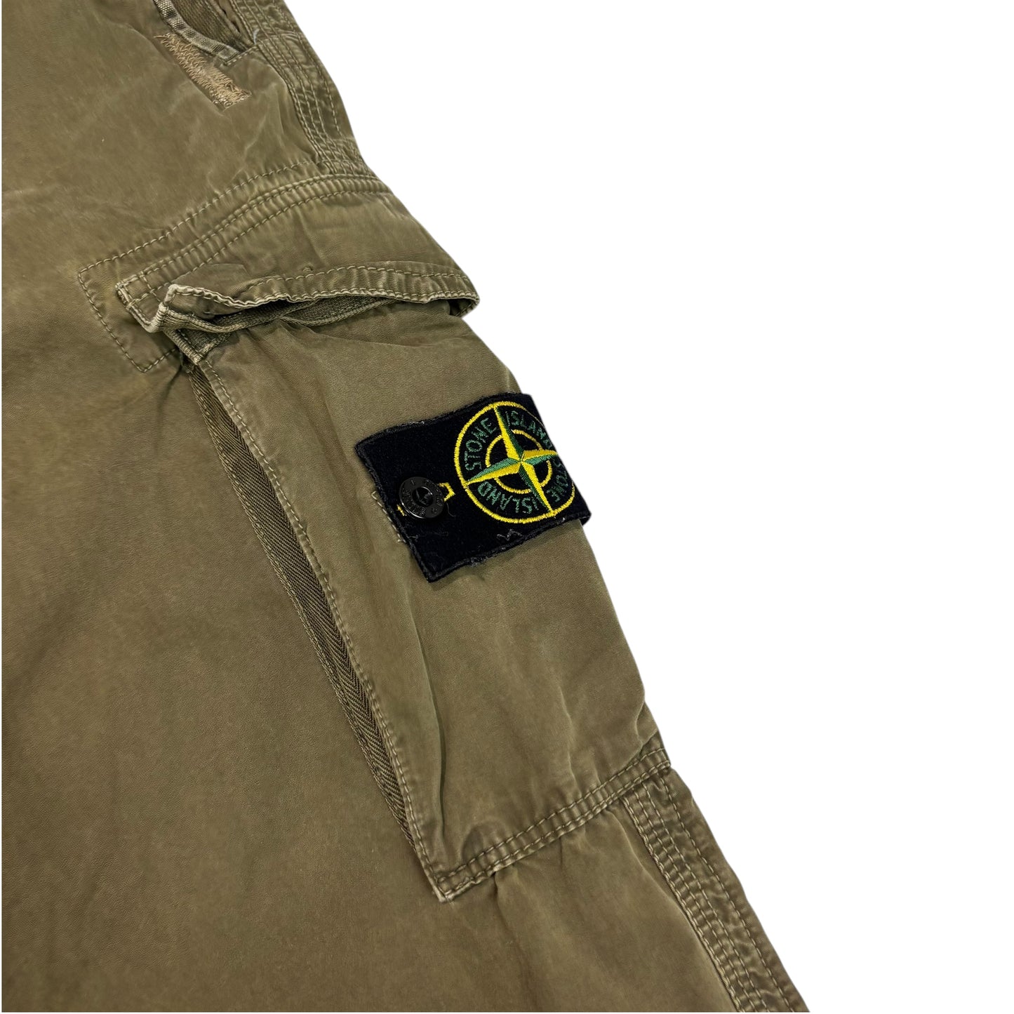 Stone Island Khaki Green Buttoned Brushed Cotton Cargo Trousers