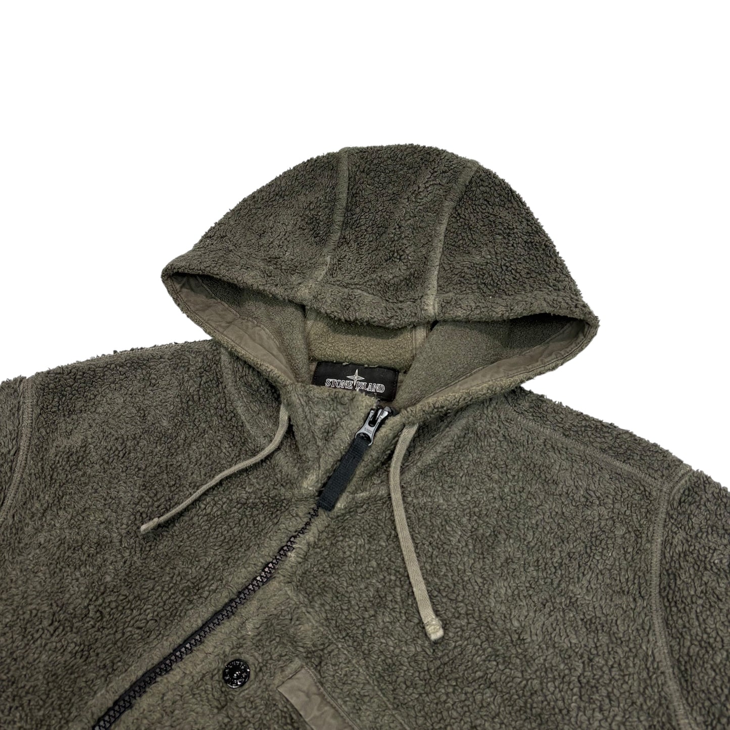 Stone Island Green Fleece Shadow Project Diagonal Zip Hoodie