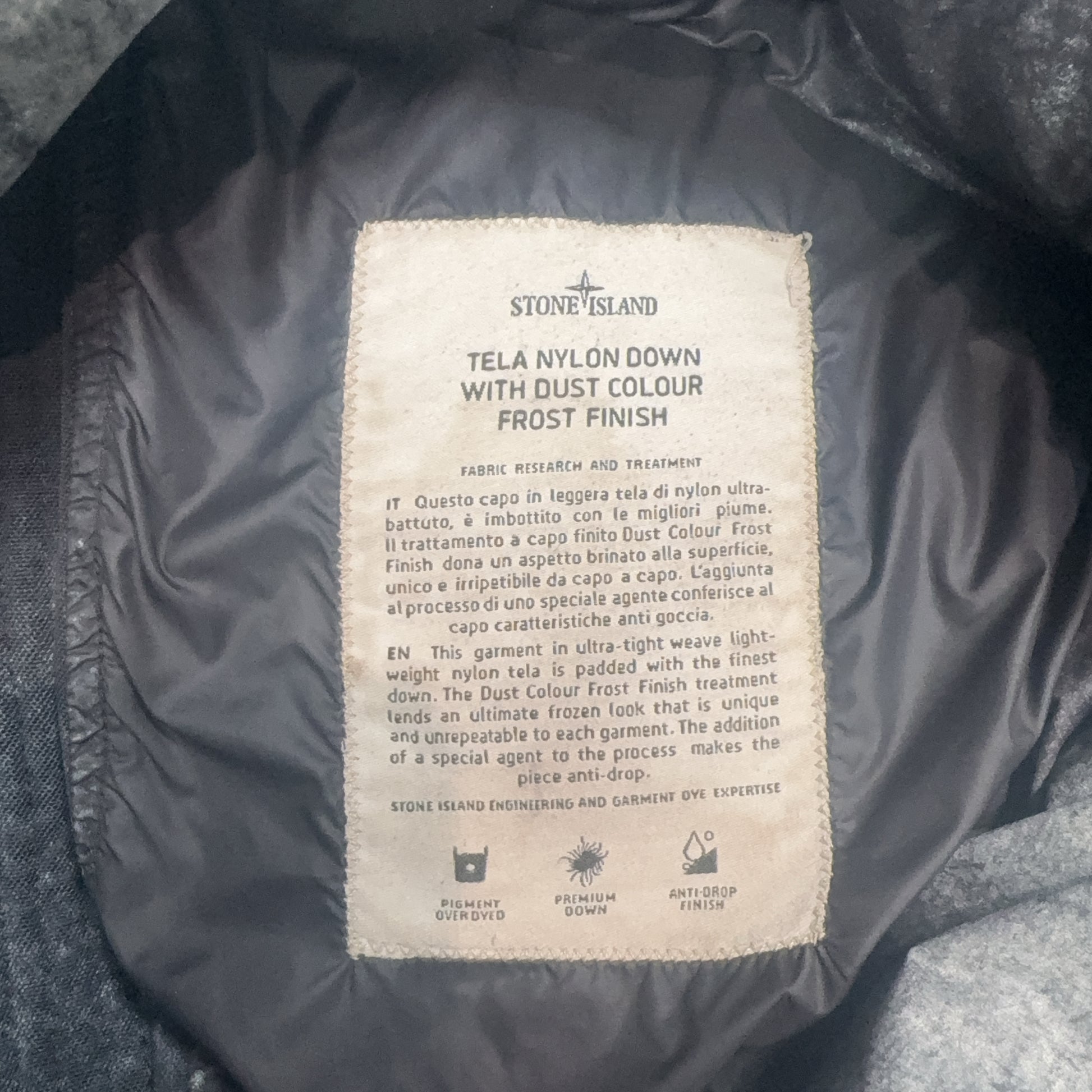 Stone Island Tela Nylon Down With Dust Colour Frost Finish Grey Coats