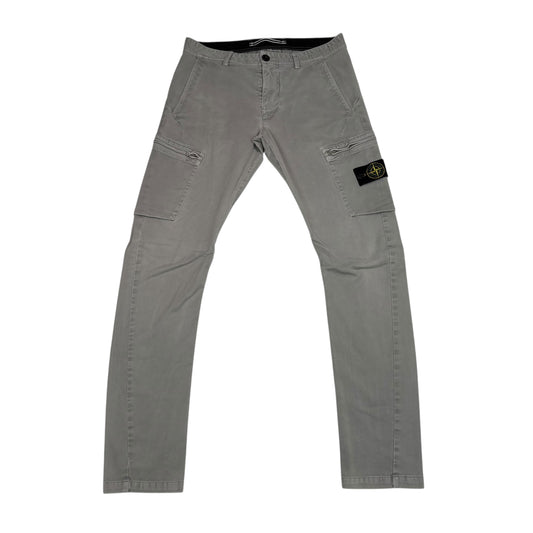 Stone Island Light Grey Zip Pocket Brushed Cotton Cargo Trousers