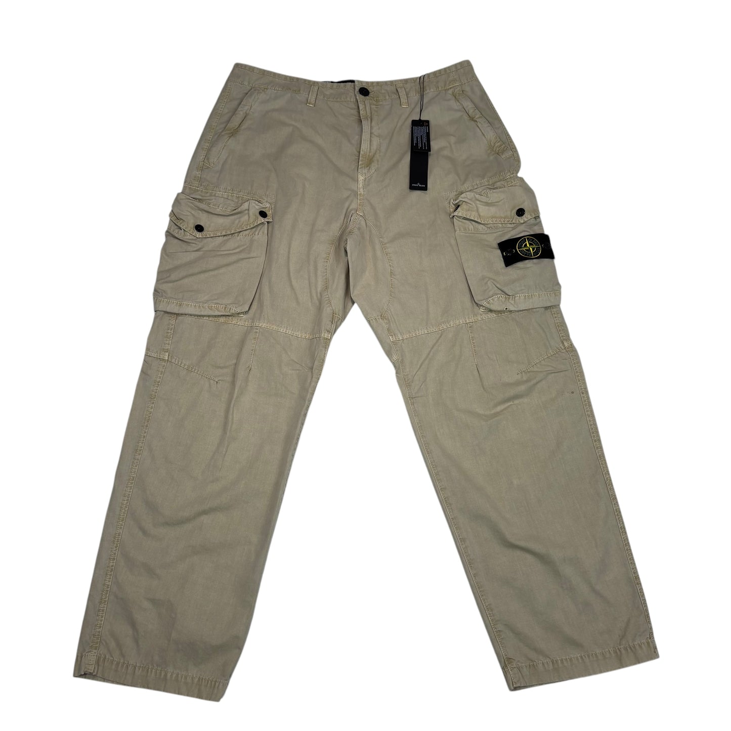 Stone Island Cream Compass-Patch Brushed Cotton Cargo Trouser