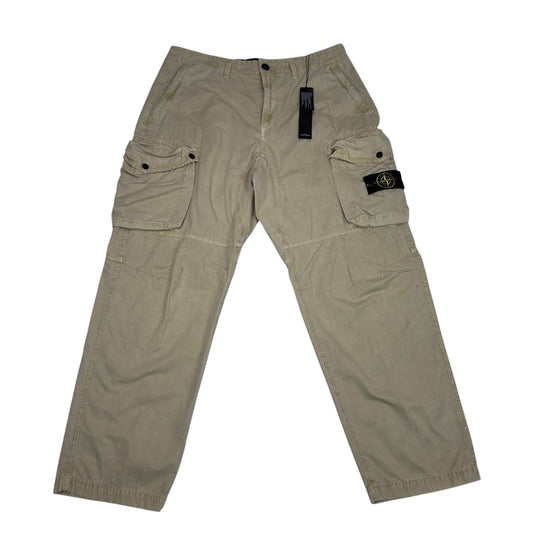 Stone Island Cream Compass-Patch Brushed Cotton Cargo Trouser