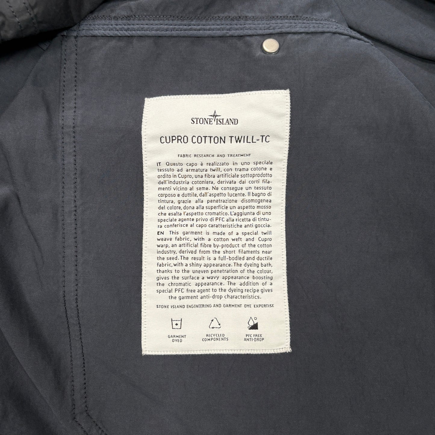 Stone Island Navy Cupro Cotton Twill-TC