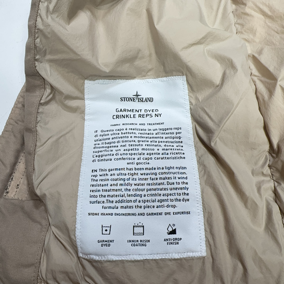 Stone Island Garment Dyed Crinkle Reps NY Down Gilet – Beige
