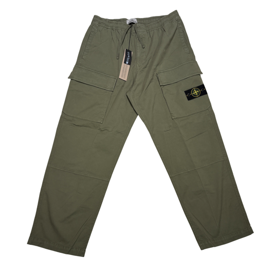 Stone Island Green Compass Patch Cargo Cargo Trousers
