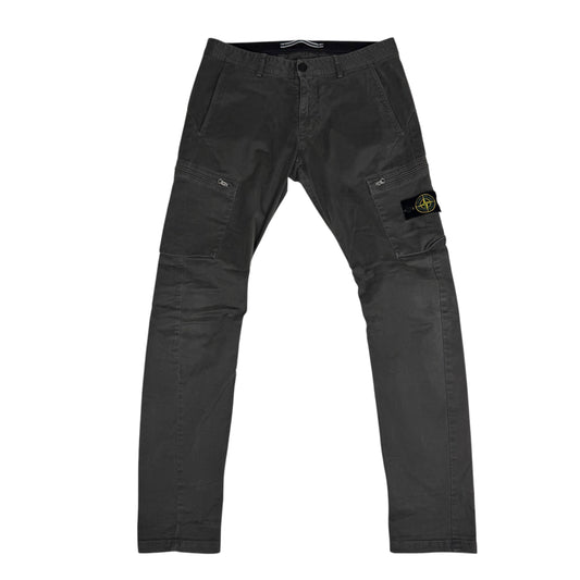 Stone Island Light Grey Zip Pocket Brushed Cotton Cargo Trousers