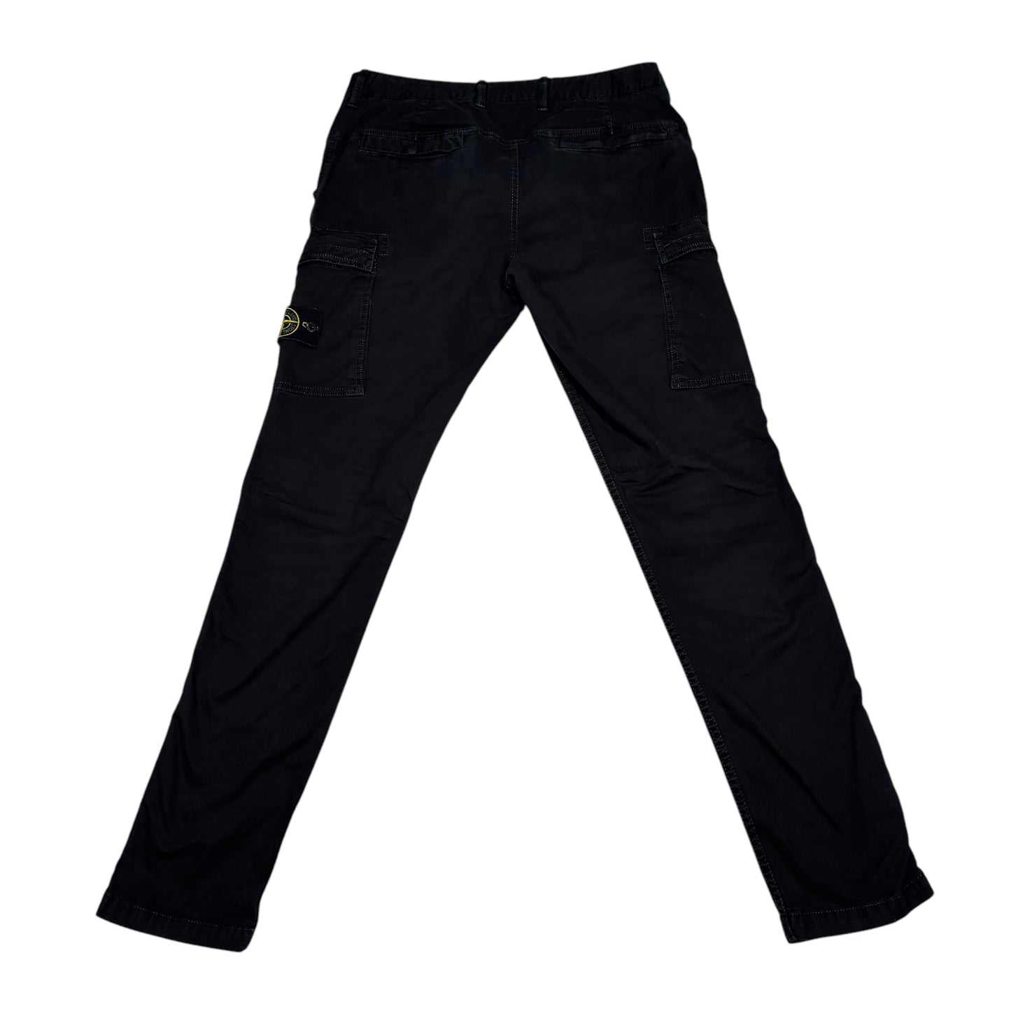 Stone Island Black Brushed Cotton Compass-Parch Button Pocket Cargo Trousers