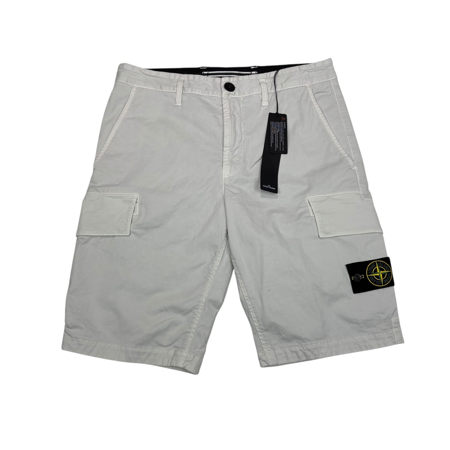 Stone Island White Compass-Patch Button Pocket Brushed Cotton Cargo Shorts