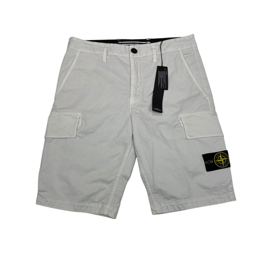 Stone Island White Compass-Patch Button Pocket Brushed Cotton Cargo Shorts