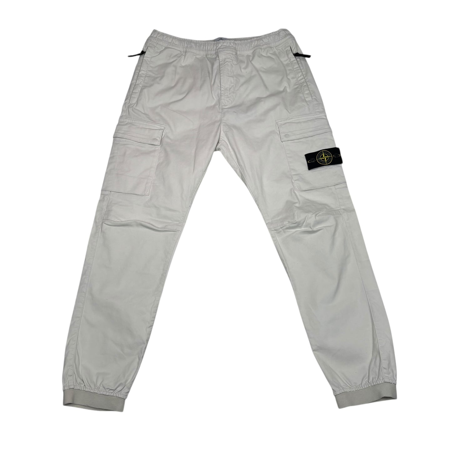 Stone Island White Brushed Cotton Compass-Patch Cargo Trousers