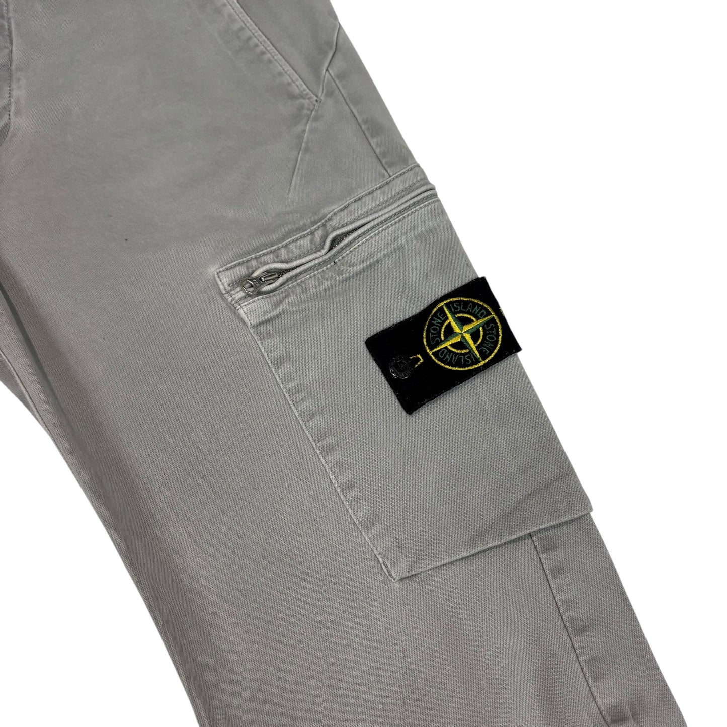 Stone Island Light Grey Zip Pocket Brushed Cotton Cargo Trousers