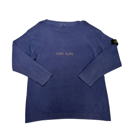 Stone Island Vintage Green Edge Knit Blue Jumpers