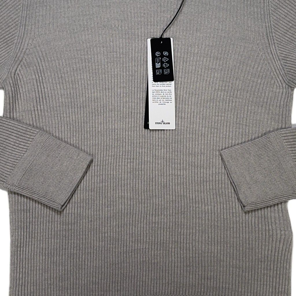 Stone Island Lambs Wool Ribbed Grey Jumpers