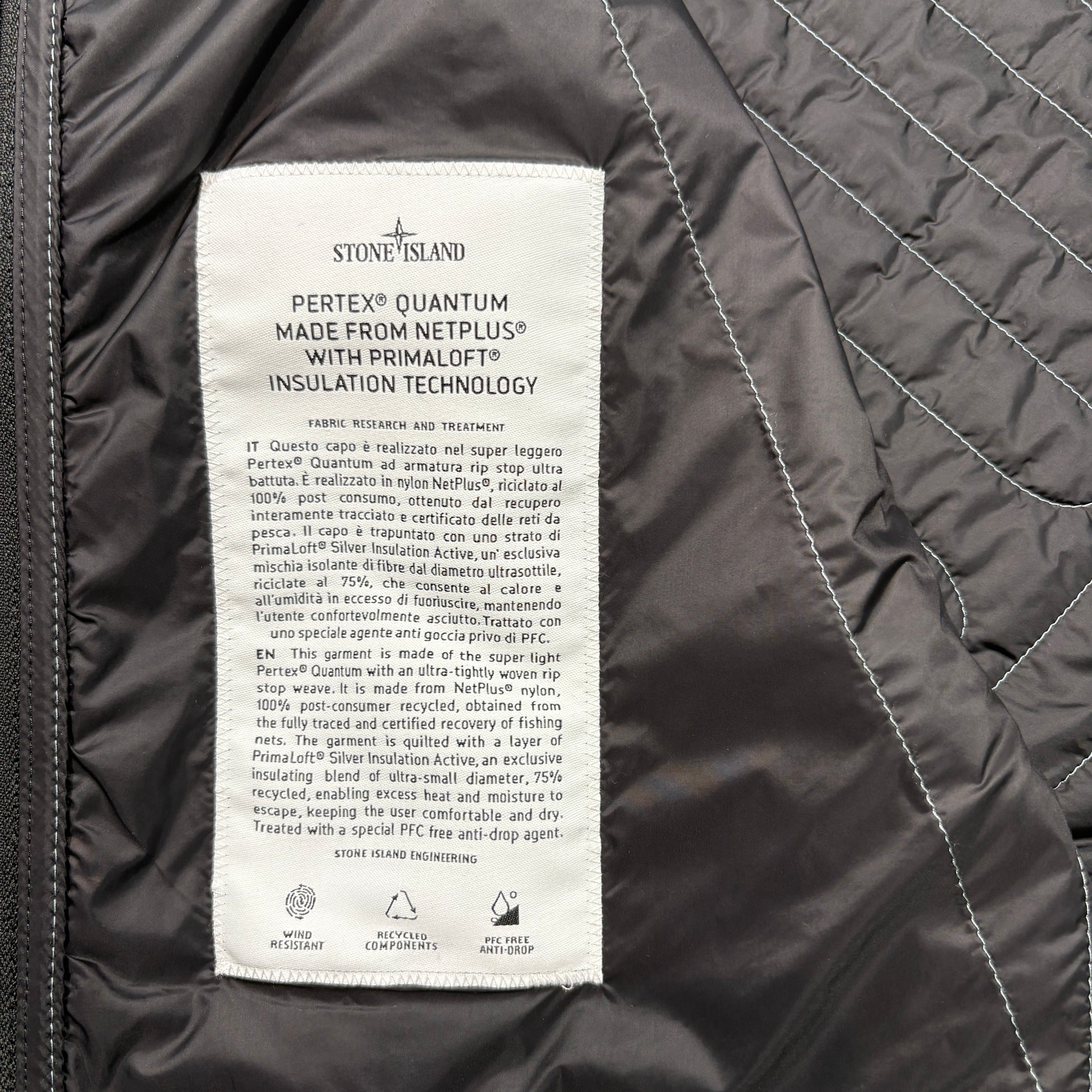 Stone Island Grey Pertex Quantumn Net+ with Primaloft Insulation Technology Jacket