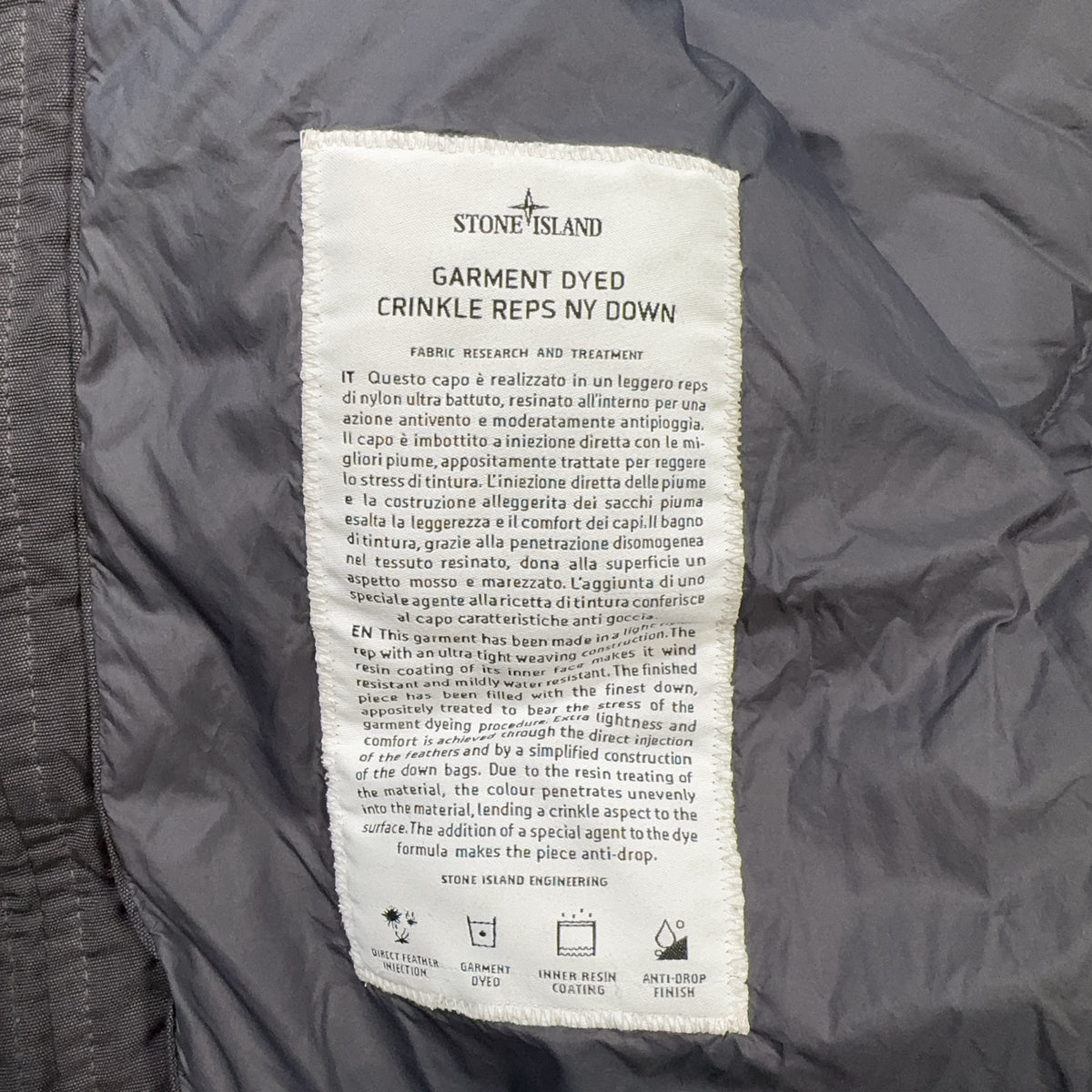 Stone Island Garment Dyed Crinkle Reps NY Down Black Coat