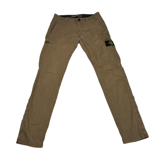 Stone Island Khaki Green Zip-Pockets Compass-Patch Cargo Trousers