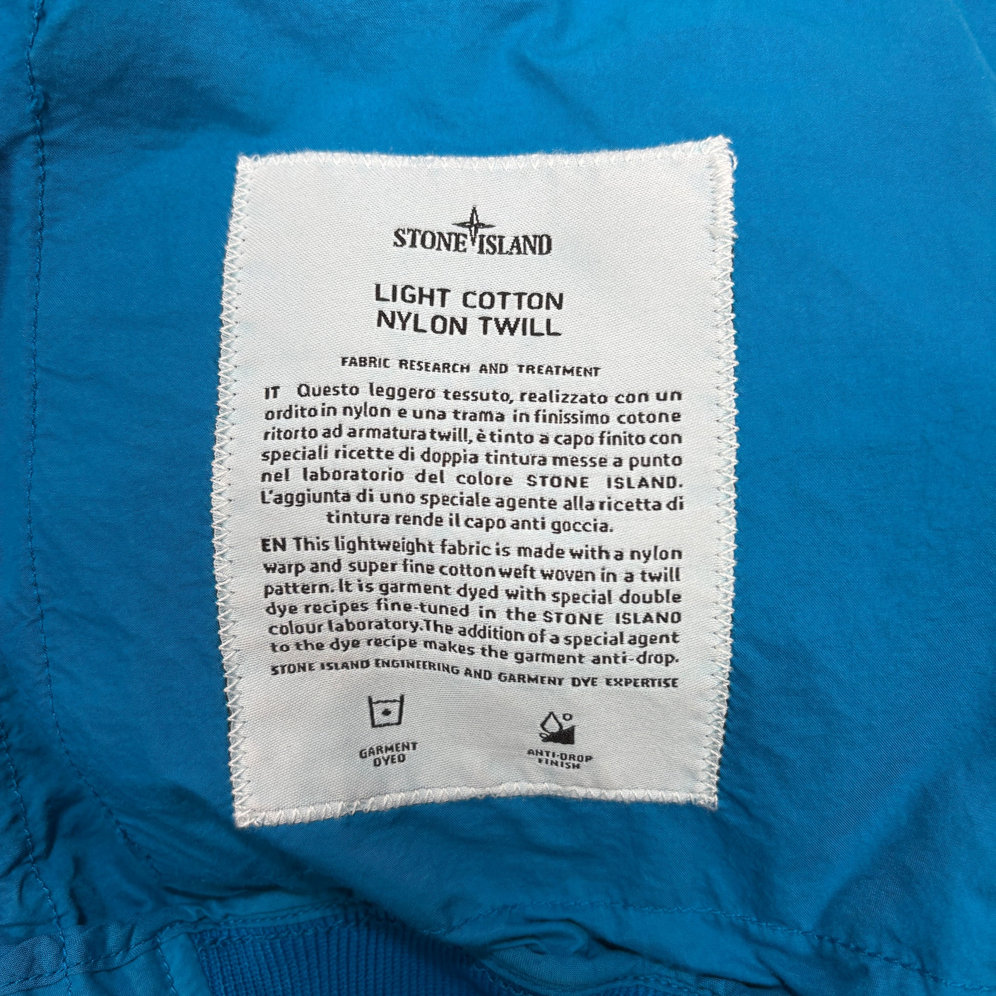 Stone Island Blue Light Cotton Nylon Twill Jacket