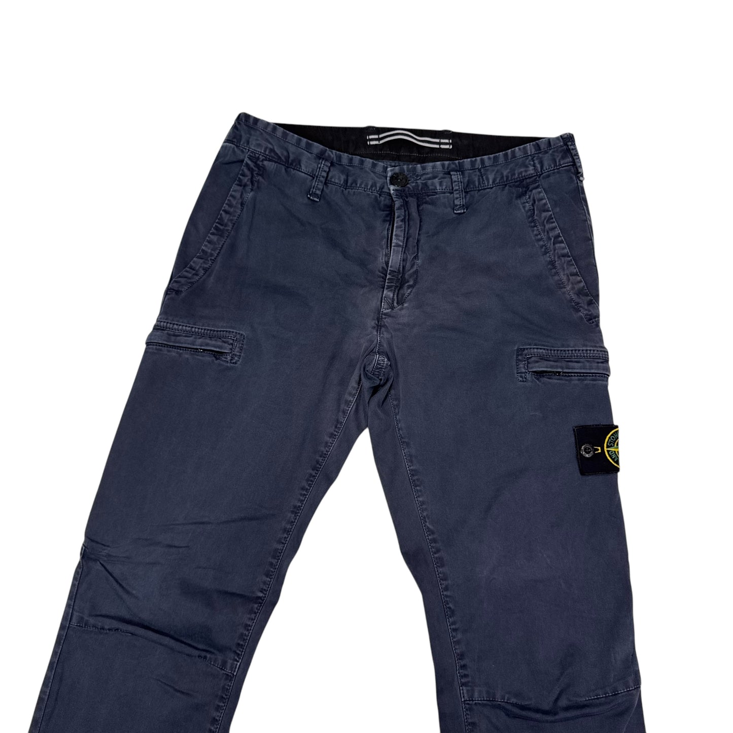 Stone Island Navy Blue Zip-Pockets Brushed Cotton Cargo Trousers