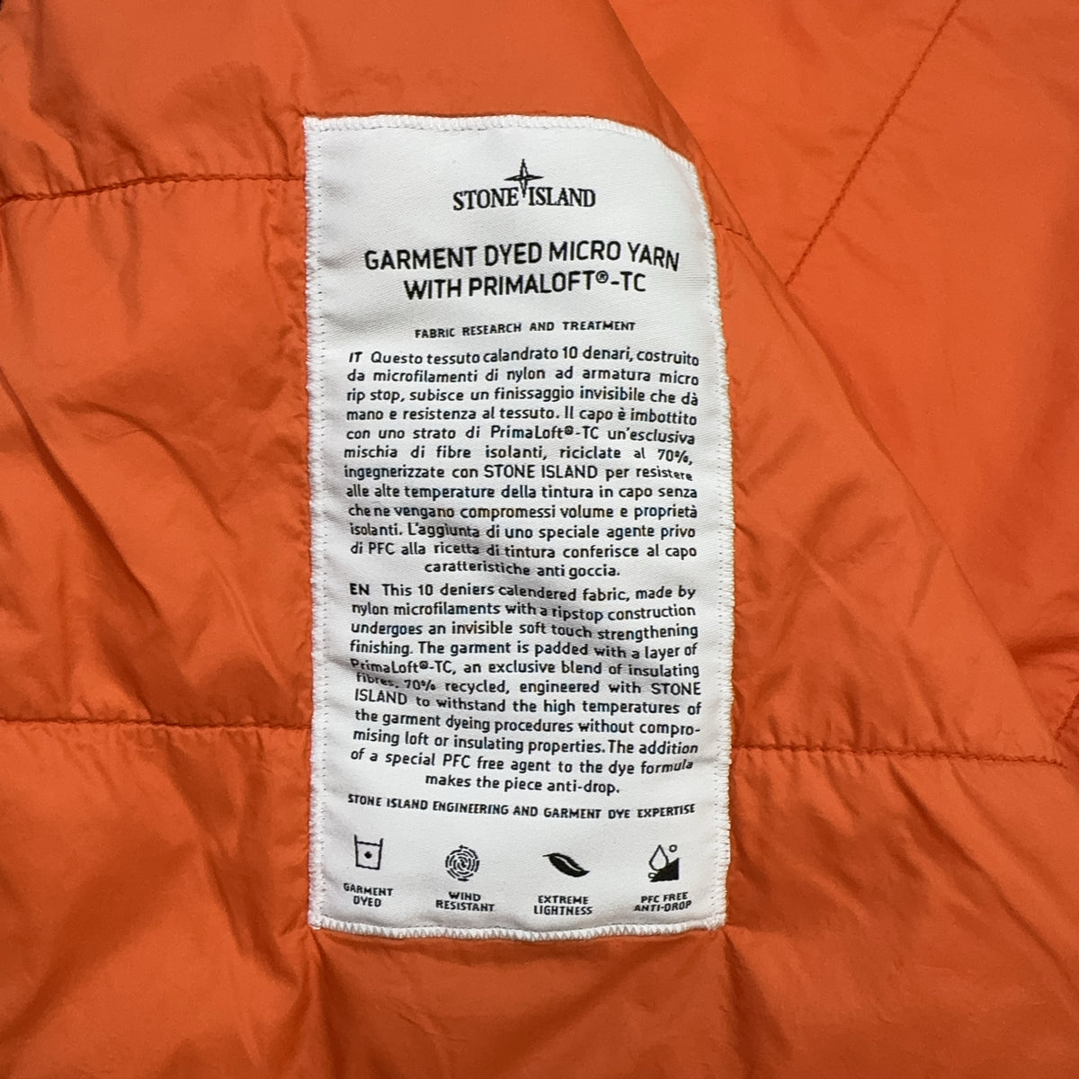 Stone Island Garment Dyed Micro Yarn with PrimaLoft-TC Hooded Jacket – Orange
