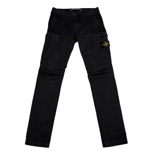 Stone Island Black Compass-Patch Cotton Cargo Trousers