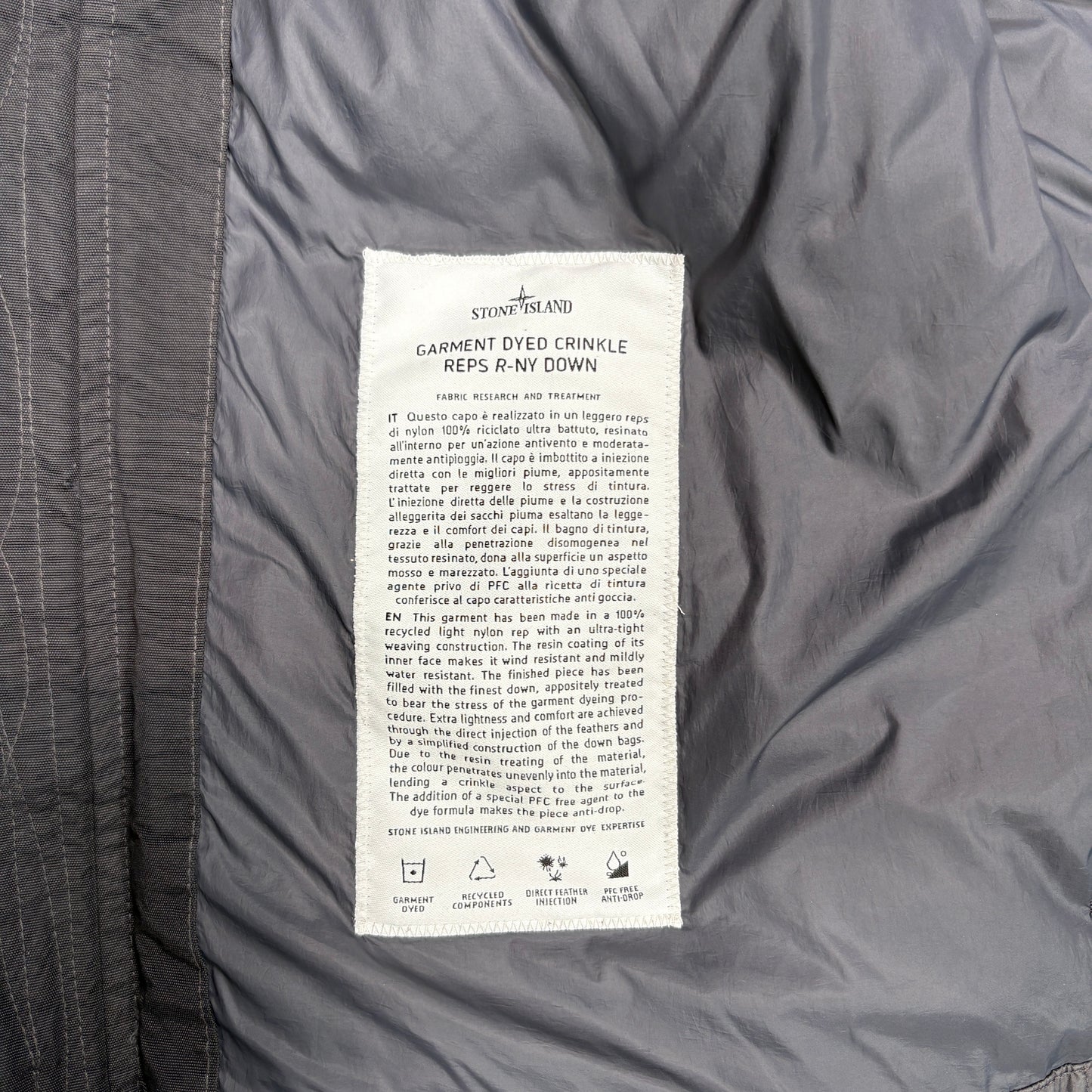 Stone Island Grey Garment Dyed Crinkle Reps R-NY Down