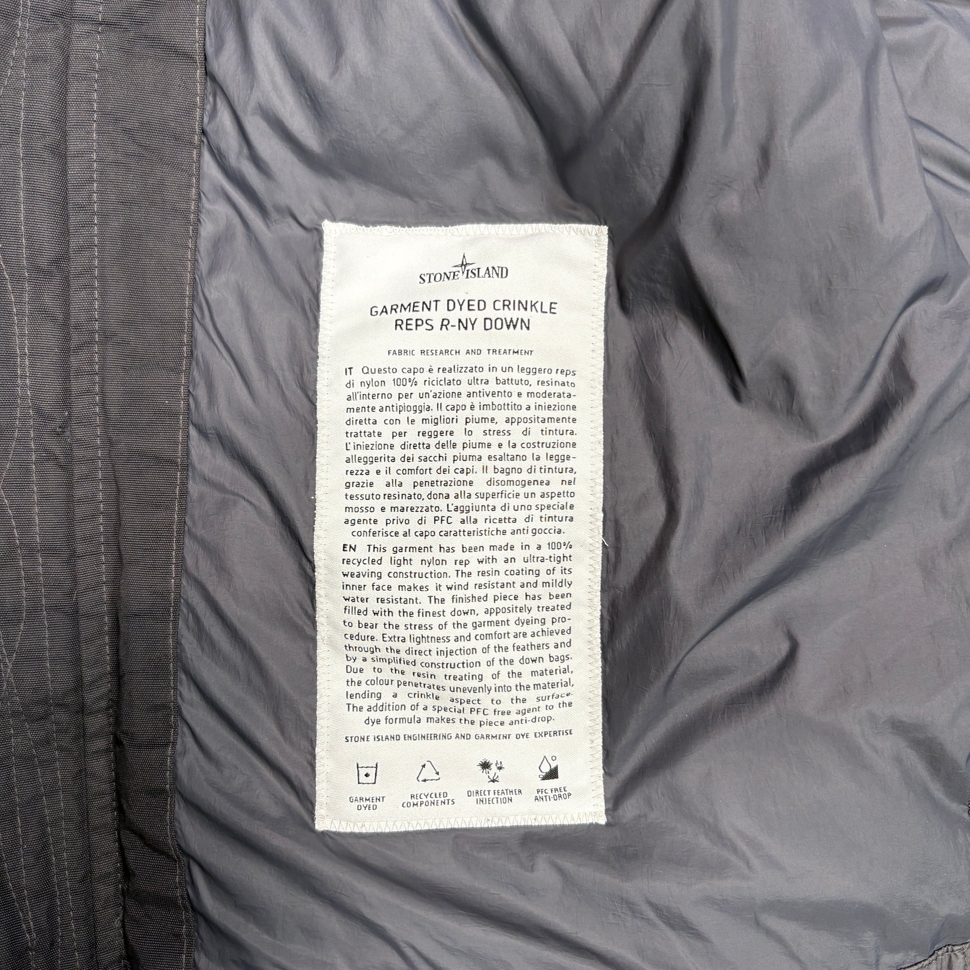 Stone Island Grey Garment Dyed Crinkle Reps R-NY Down