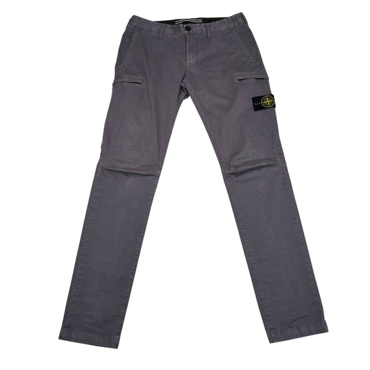 Stone Island Stone Grey Zip-Pocket Brushed Cotton Cargo Trousers