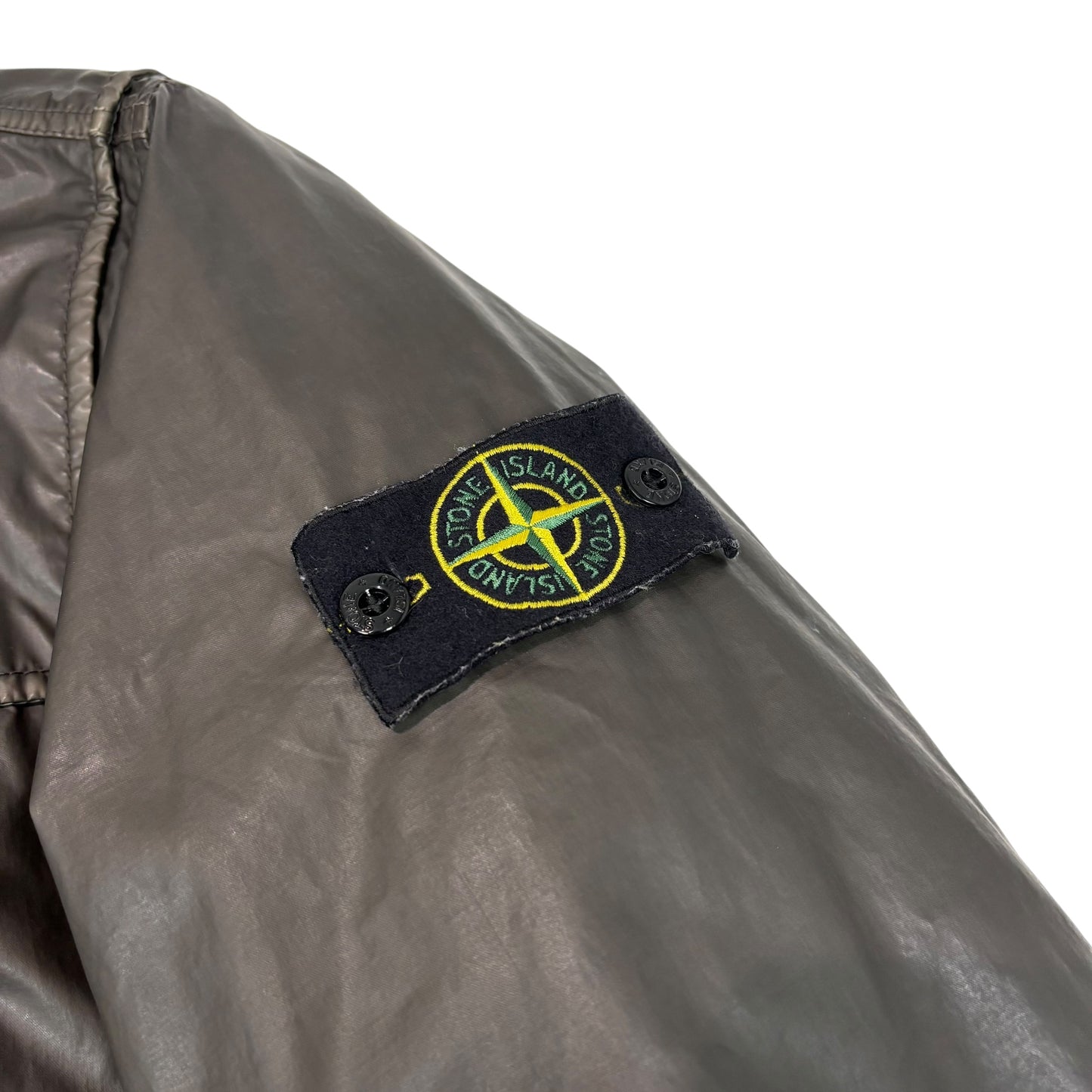 Stone Island Brown Mussola Gommata Compass Patch Long Line Jacket