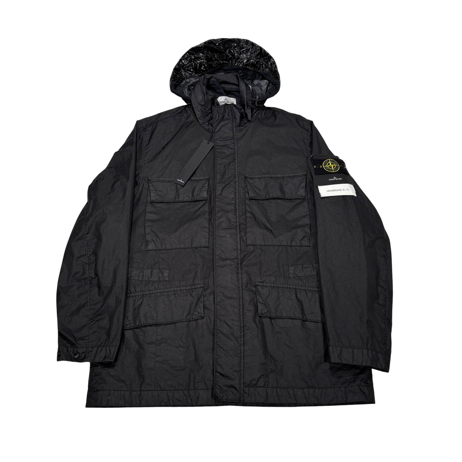 Stone Island Black Membrana 3L TC with Zip Away Prismatic Hood Jacket