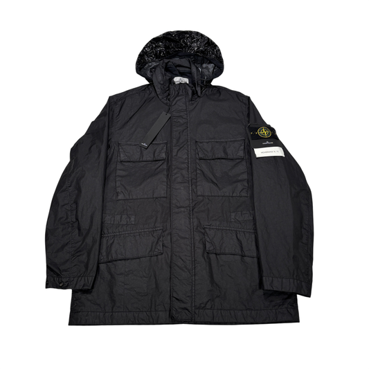 Stone Island Black Membrana 3L TC with Zip Away Prismatic Hood Jacket