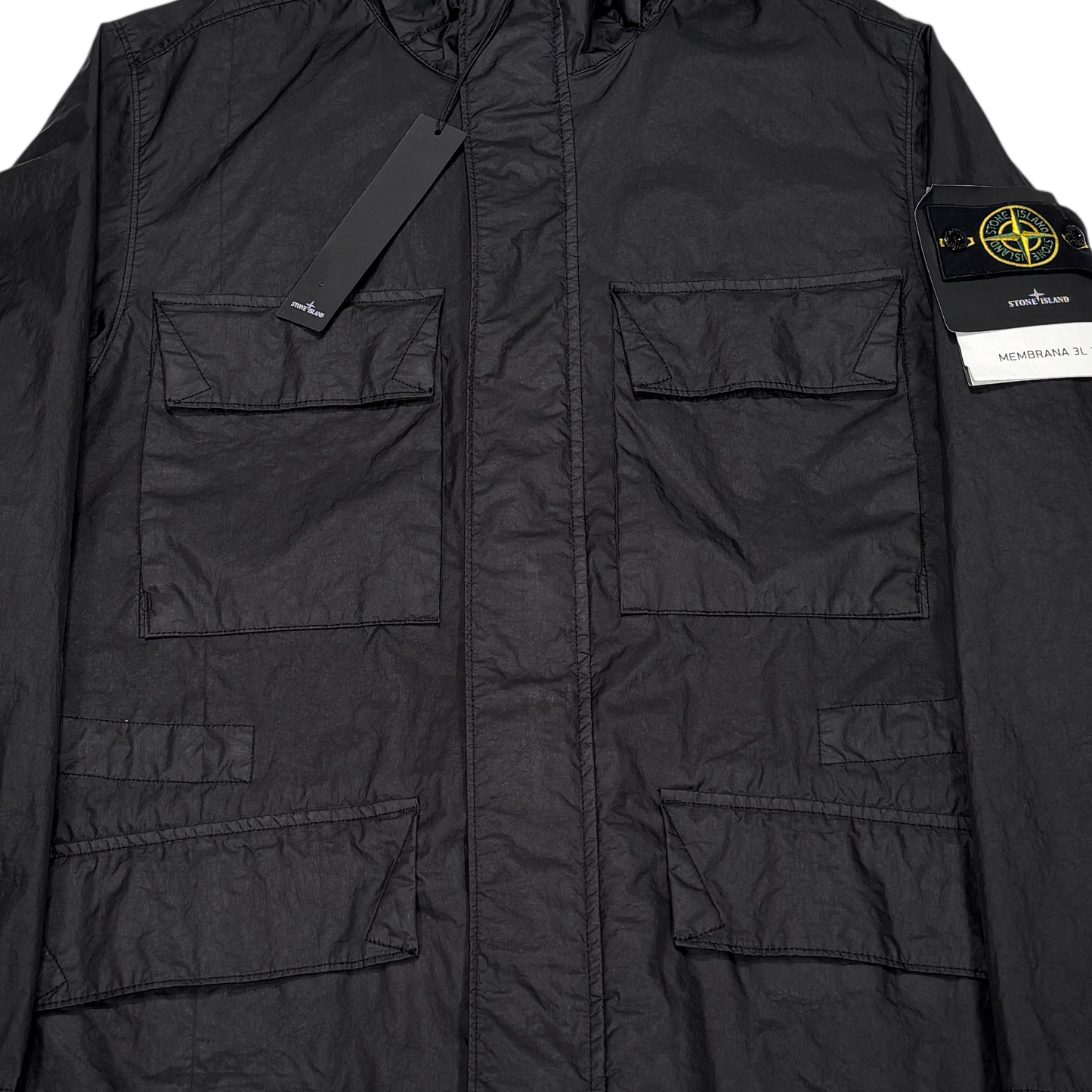 Stone Island Black Membrana 3L TC with Zip Away Prismatic Hood Jacket