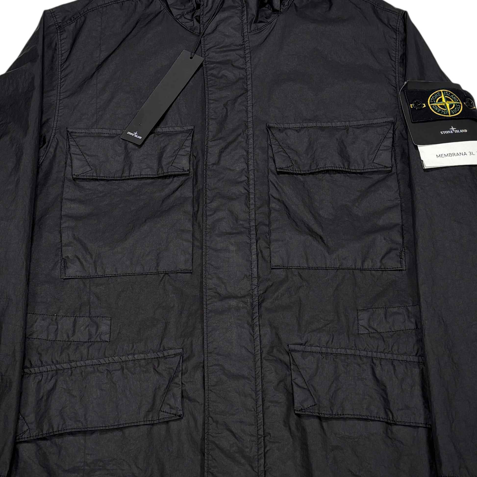 Stone Island Black Membrana 3L TC with Zip Away Prismatic Hood Jacket