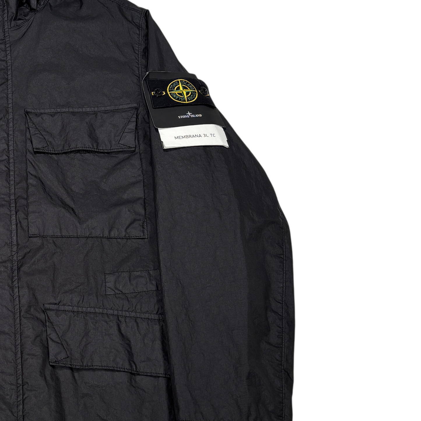 Stone Island Black Membrana 3L TC with Zip Away Prismatic Hood Jacket