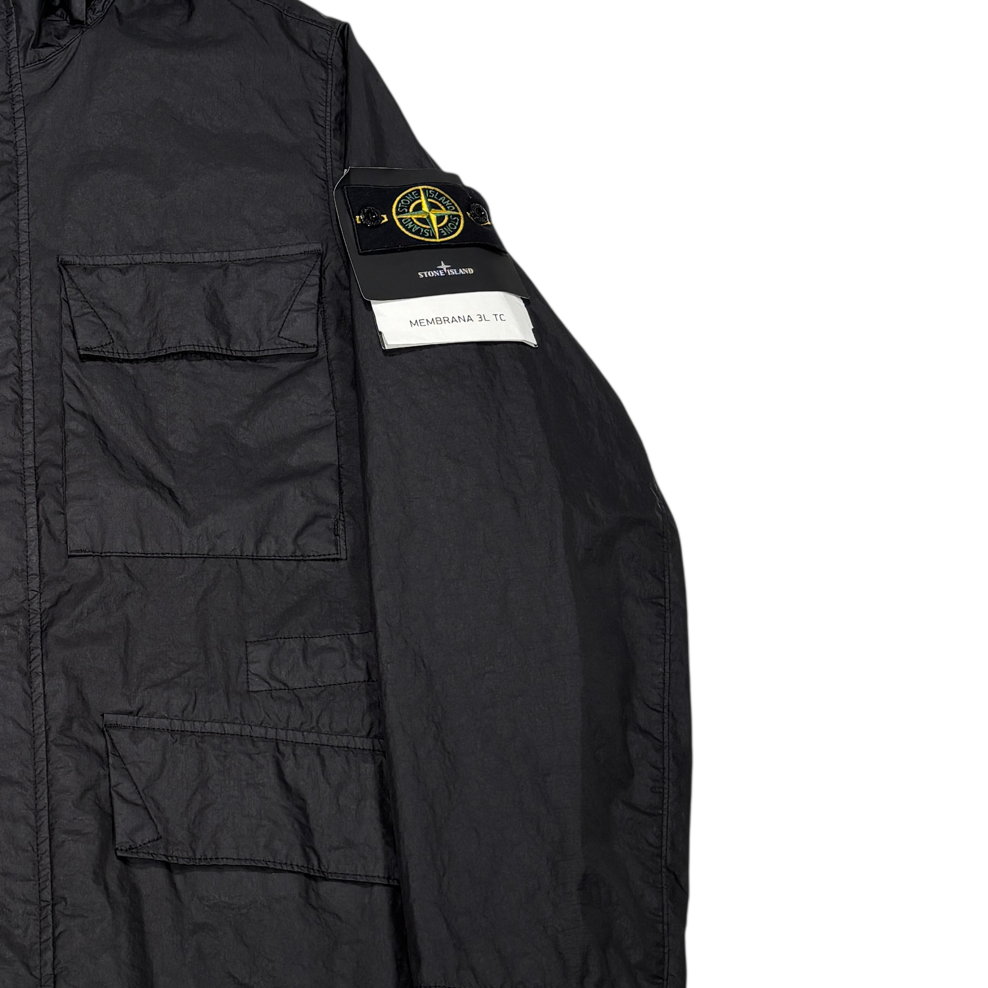 Stone Island Black Membrana 3L TC with Zip Away Prismatic Hood Jacket