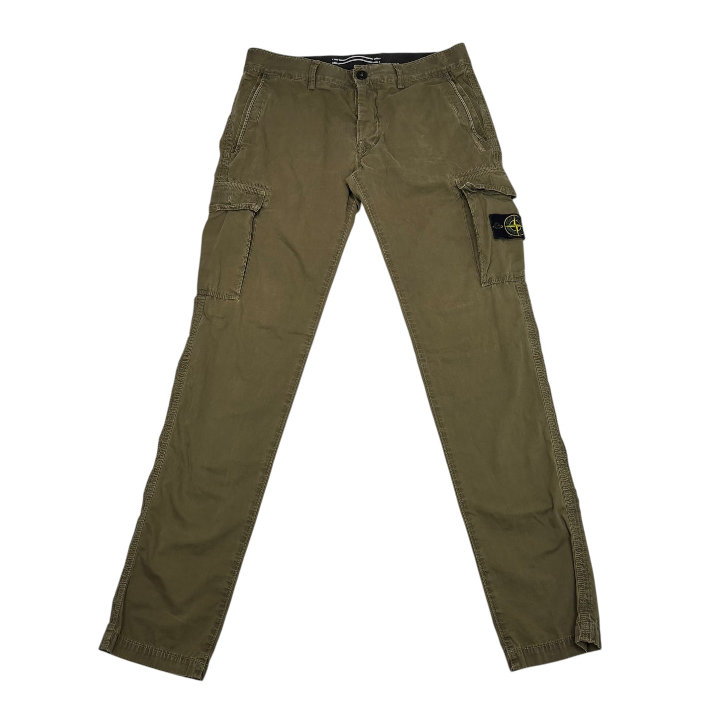 Stone Island Khaki Green Buttoned Brushed Cotton Cargo Trousers