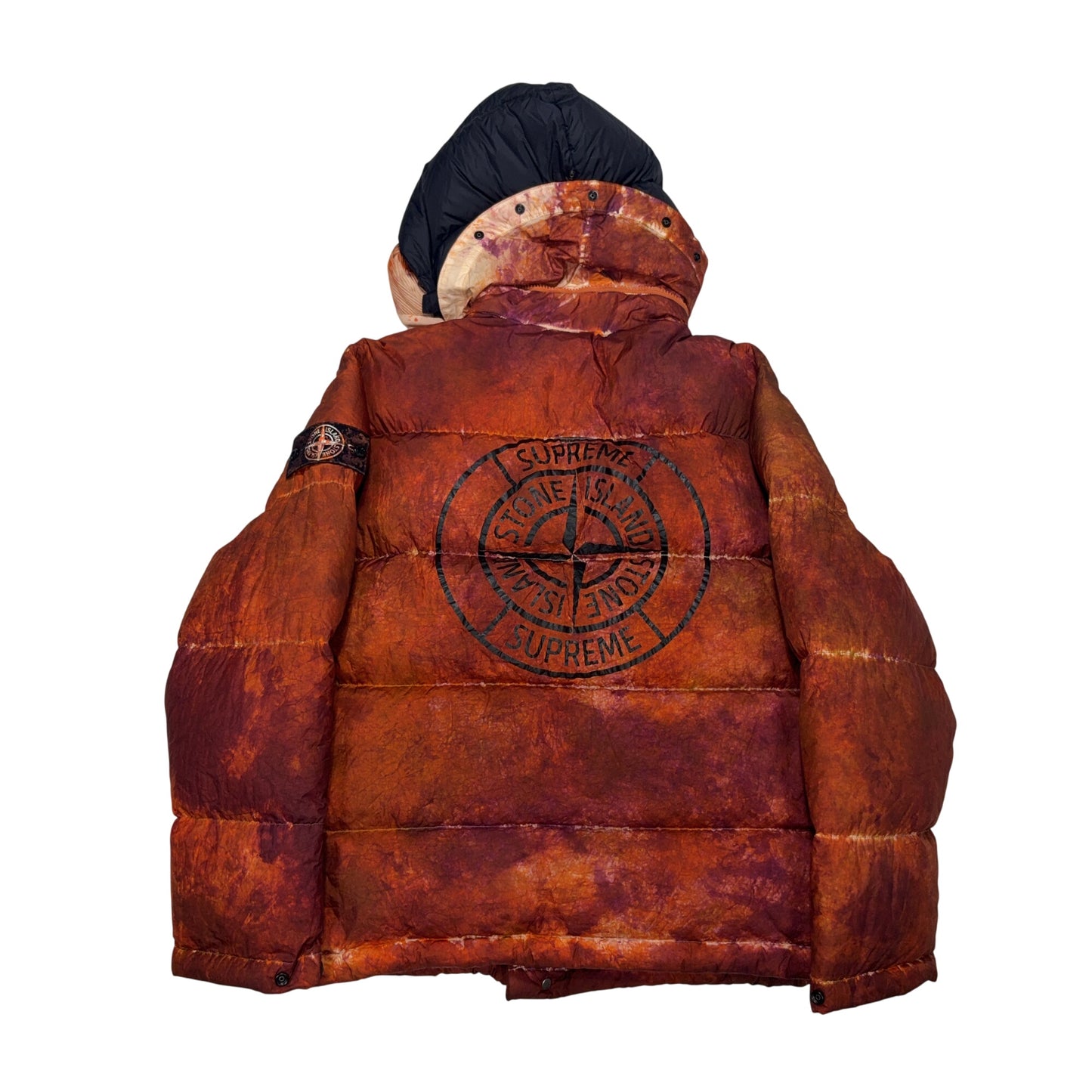 Stone Island Supreme Paintball Camouflage Crinkle Reps NY Down - TC Orange Hooded Jacket
