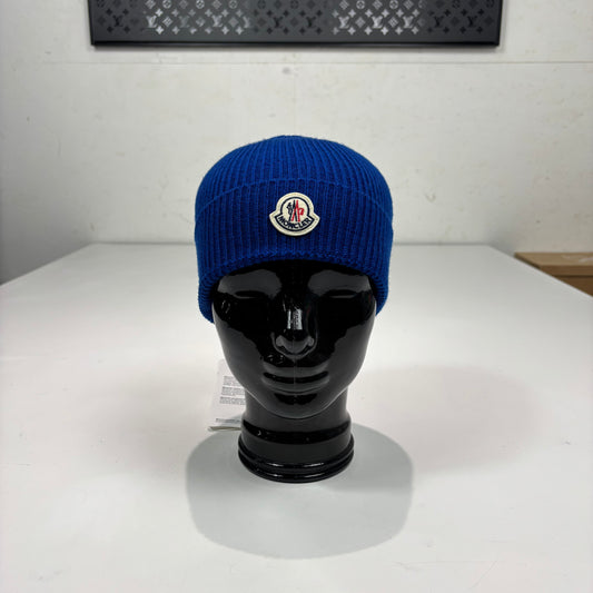Moncler Blue Cotton Berretto Tricot Classic Patch Beanie