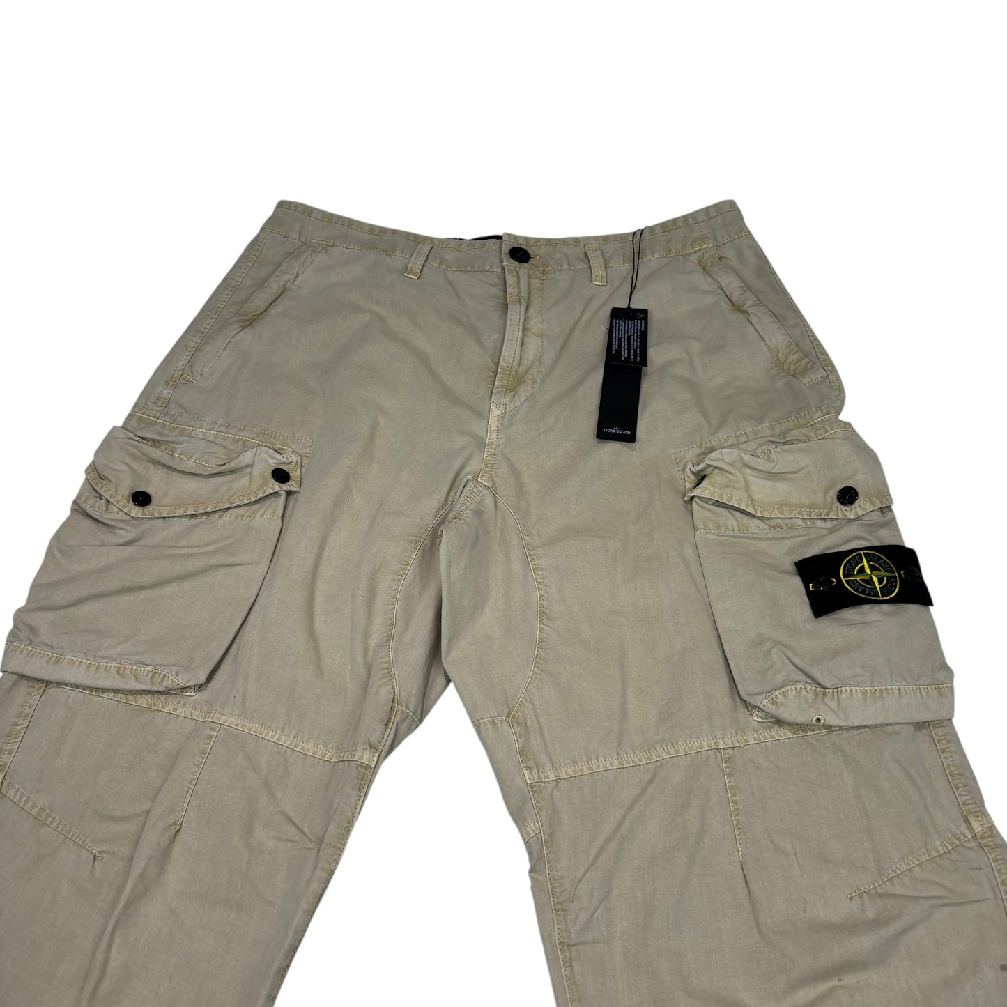 Stone Island Cream Compass-Patch Brushed Cotton Cargo Trouser