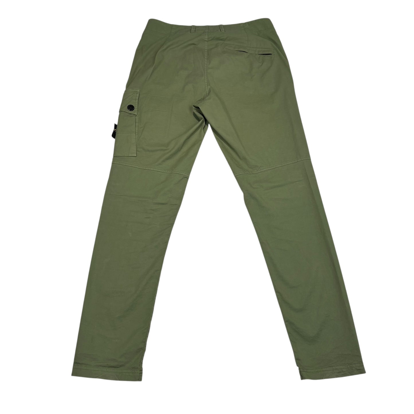 Stone Island Khaki Green Brushed Cotton Buttoned Pockets Compass-Patch Cargo Trousers